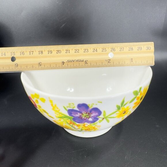 ANTHROPOLOGIE Ceramic Deep Dish Bowl Set 2 Dishes Bowls Flower Multicolor Pair - Picture 5 of 16